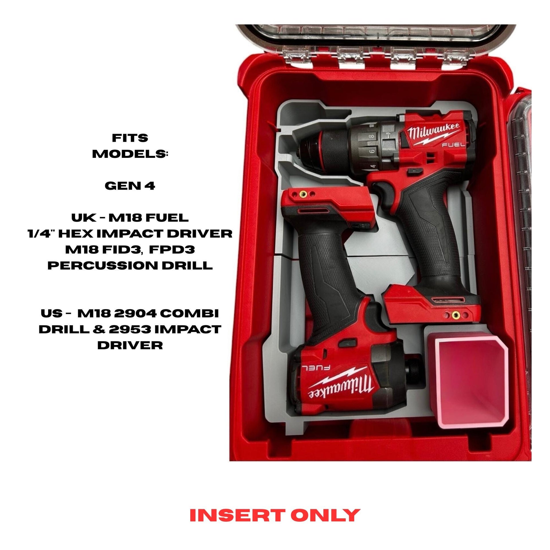 Milwaukee M18 2904 FPD3 Combi Drill & 2953 FID3 Impact INSERT for Packout