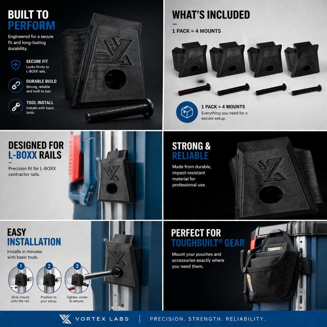 Toughbuilt ClipTech Corner Rail Mount fits L-BOXX Contractor BOSCH and others