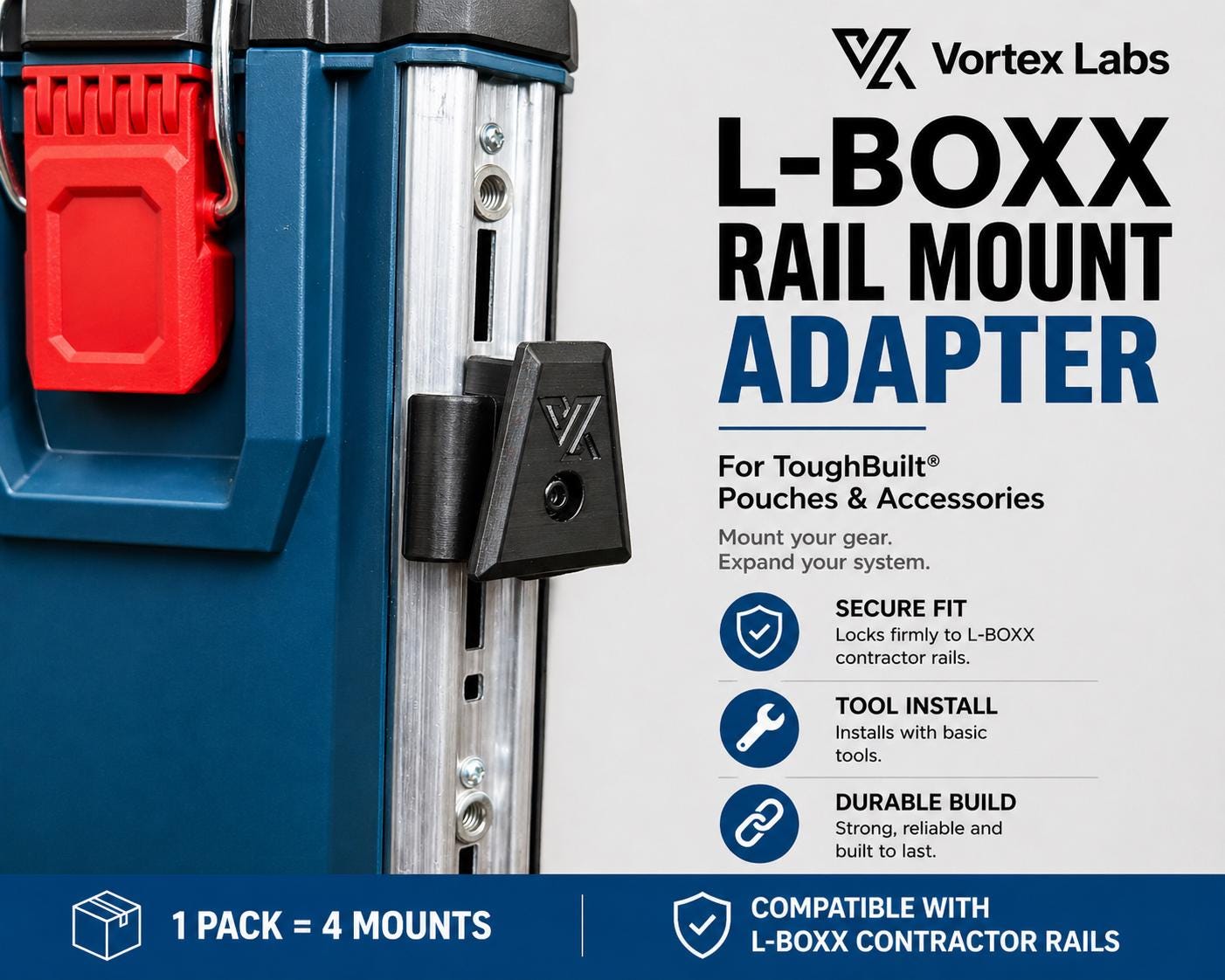 Toughbuilt ClipTech Corner Rail Mount fits L-BOXX Contractor BOSCH and others