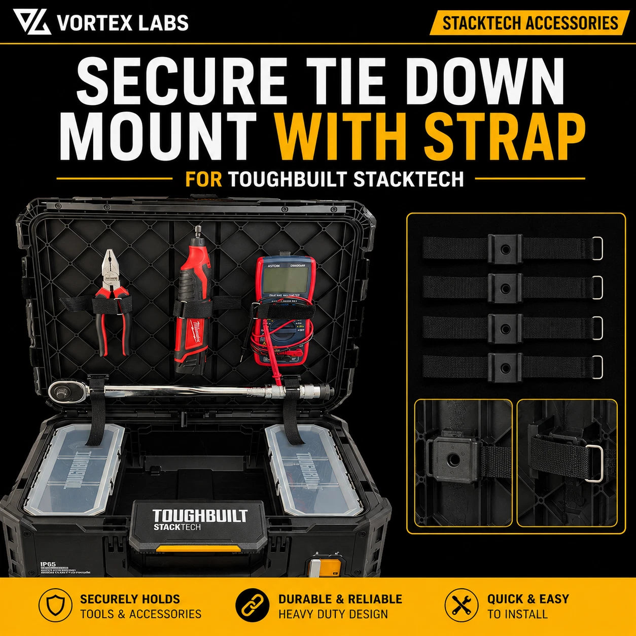 Share Secure Hook and Loop Strap Tie-Down Mount for ToughBuilt Stacktech Tool Box Lid