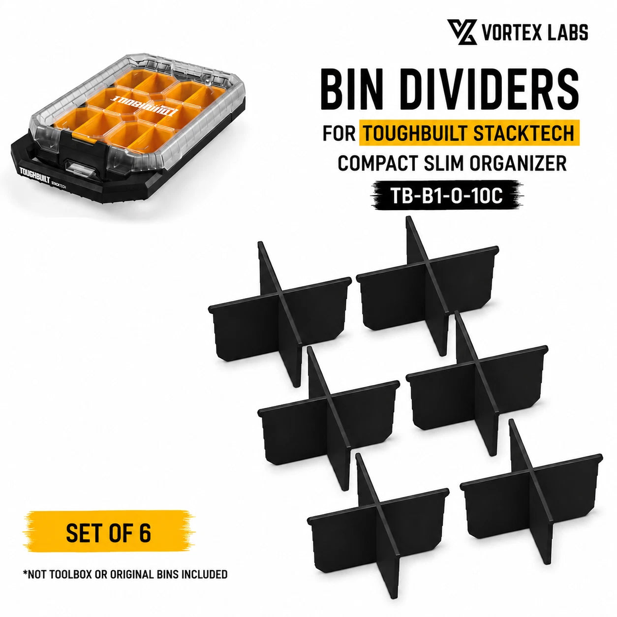 Bin Dividers for ToughBuilt Stacktech Compact Slim Organizer TB-B1-O-10C